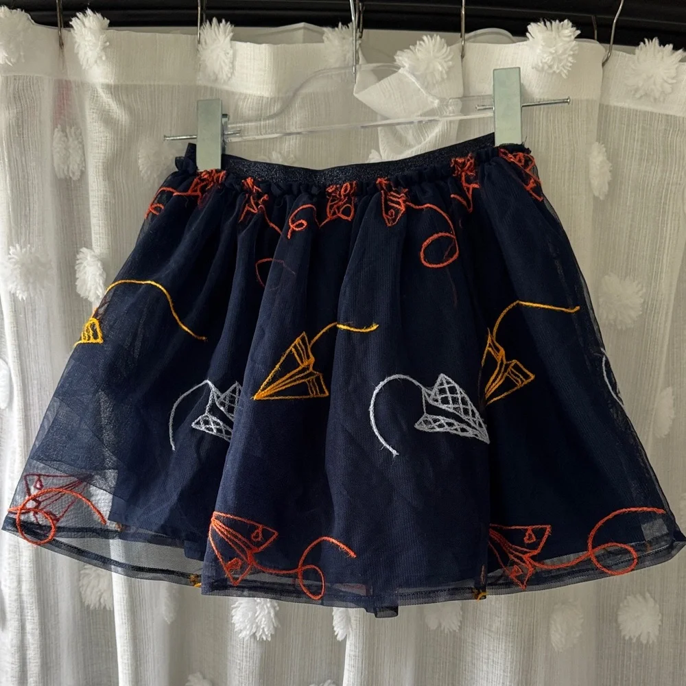 Cat & Jack Navy Skirt with Colorful Paper Airplane Motif Embroidery - Picture 1 of 5